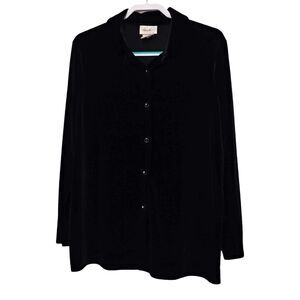 Vintage Black Velvet Top Button Down Long Sleeve  X Large XL Kathie Lee 90s Goth